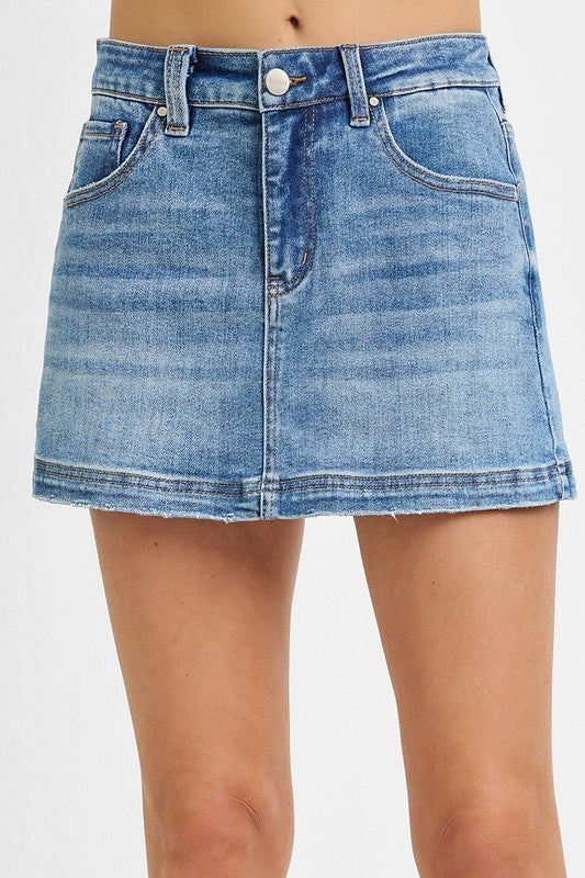 Risen Stretch Denim Skort