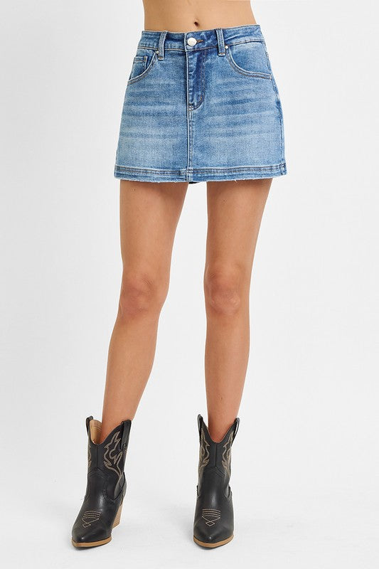 Risen Stretch Denim Skort