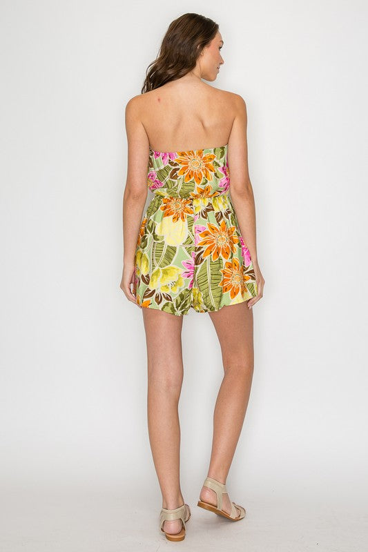 V Trim Tube Top Tropical Romper