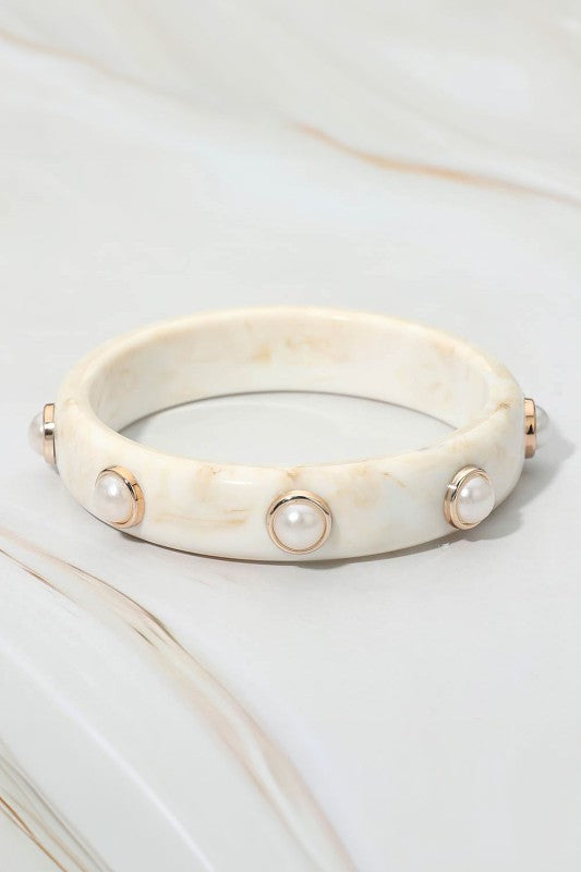 Pearl Accent Marbled Resin Bangle Bracelet