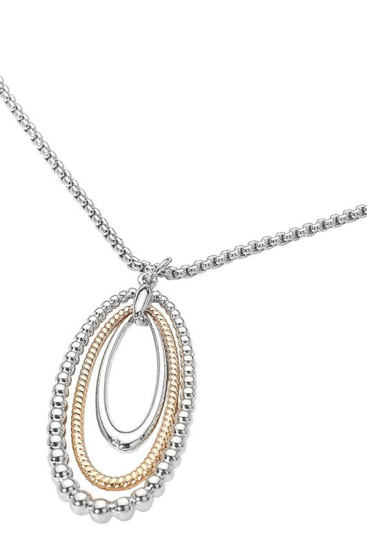 Metal Beaded  Oval Pendant Necklace