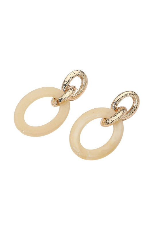 Marbled Resin Oval Ring Link Drop Earring