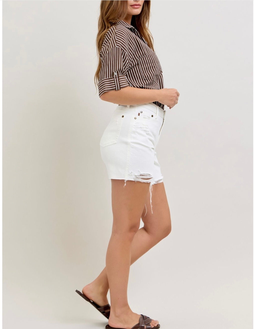 Judy Blue White Rigid Magic Dad Shorts