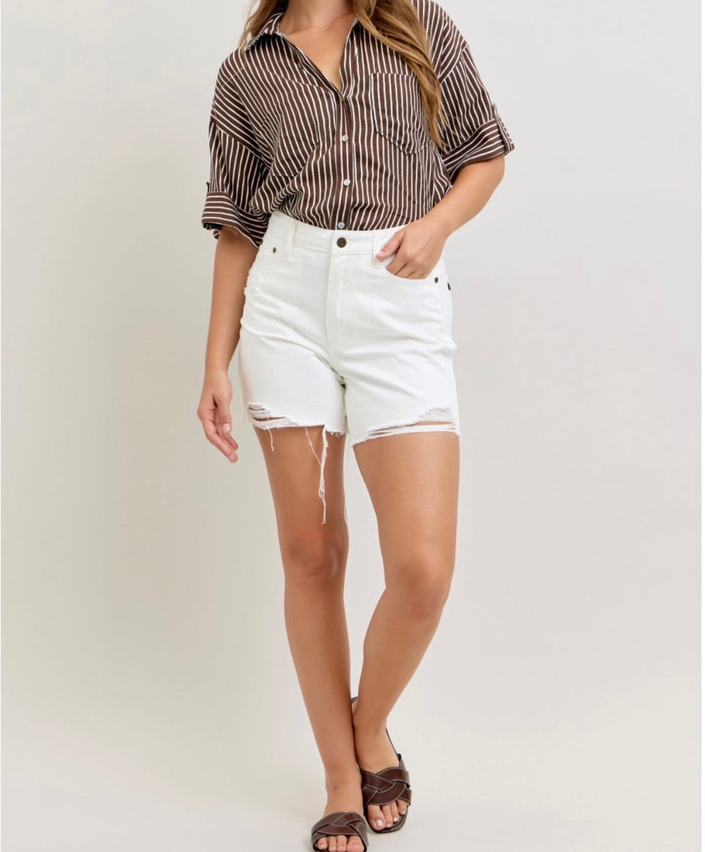 Judy Blue White Rigid Magic Dad Shorts