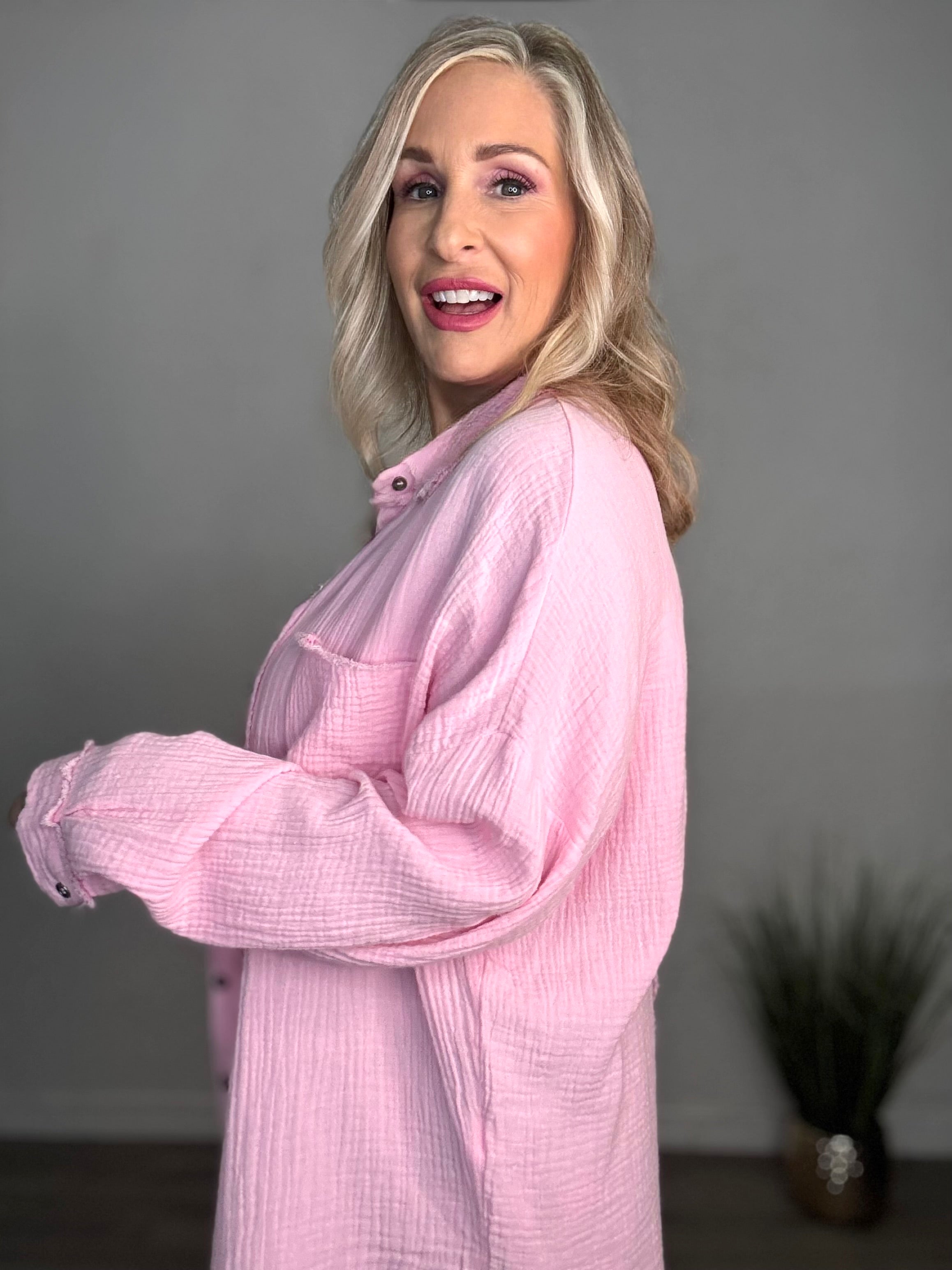 Double Gauze Oversized Raw Edge Top