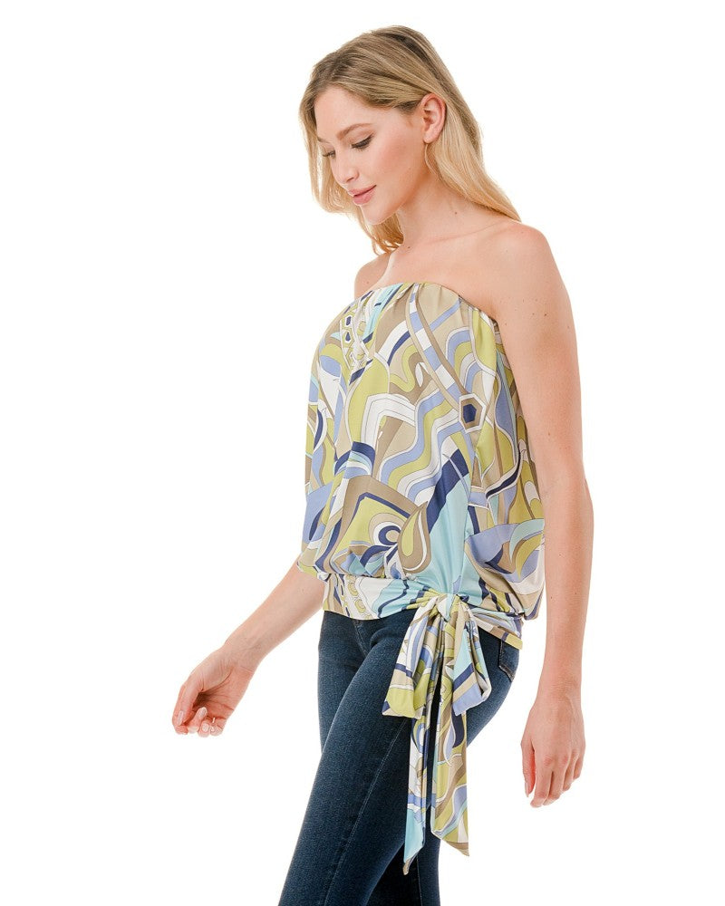 The Lime Printed Tube Side Tie Top