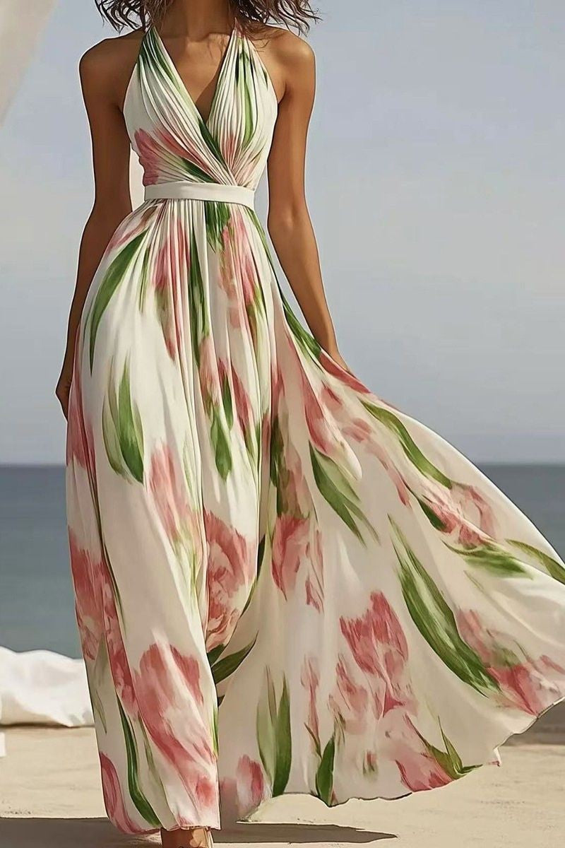 The Elegant Pleated Halter Maxi Dress