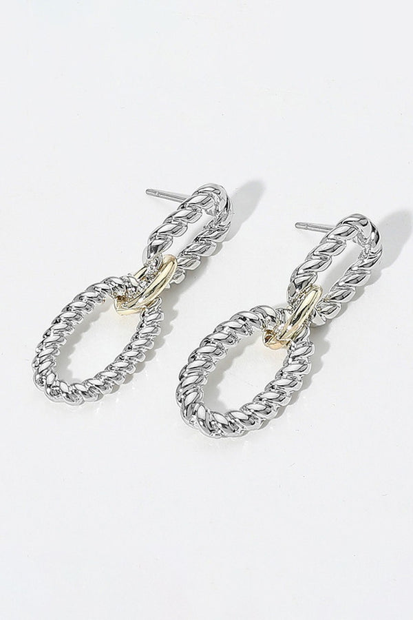 Two Tone Rope Oval Ring Link Earrings