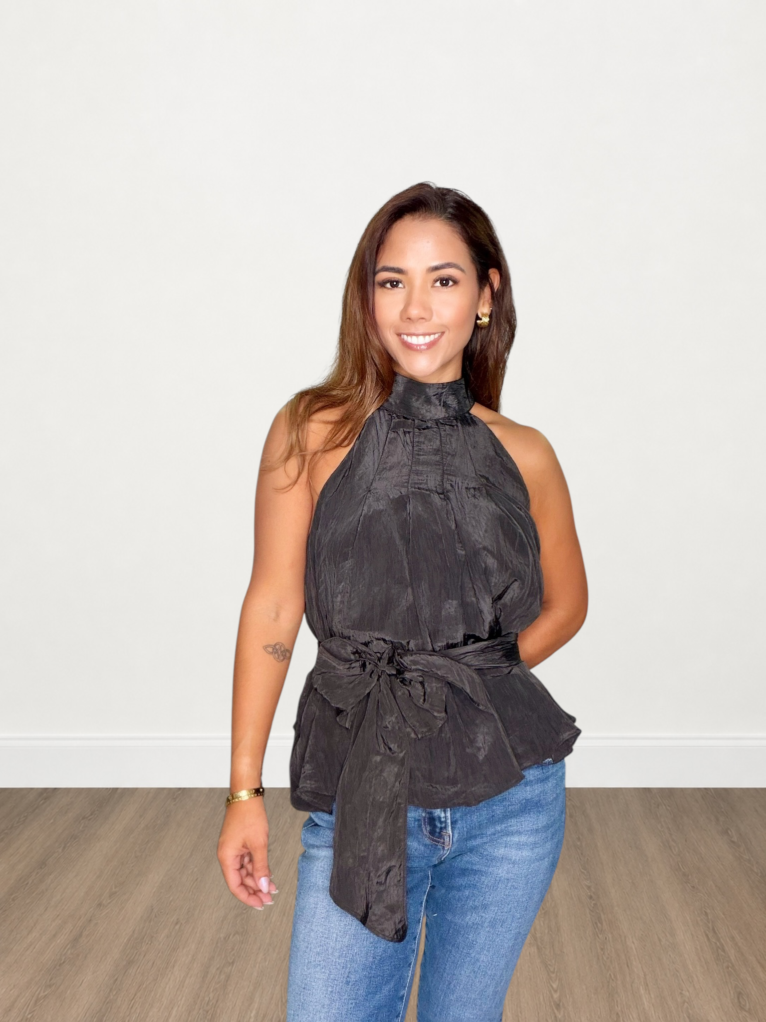 Convertible Scarf Sleeveless Satin Top