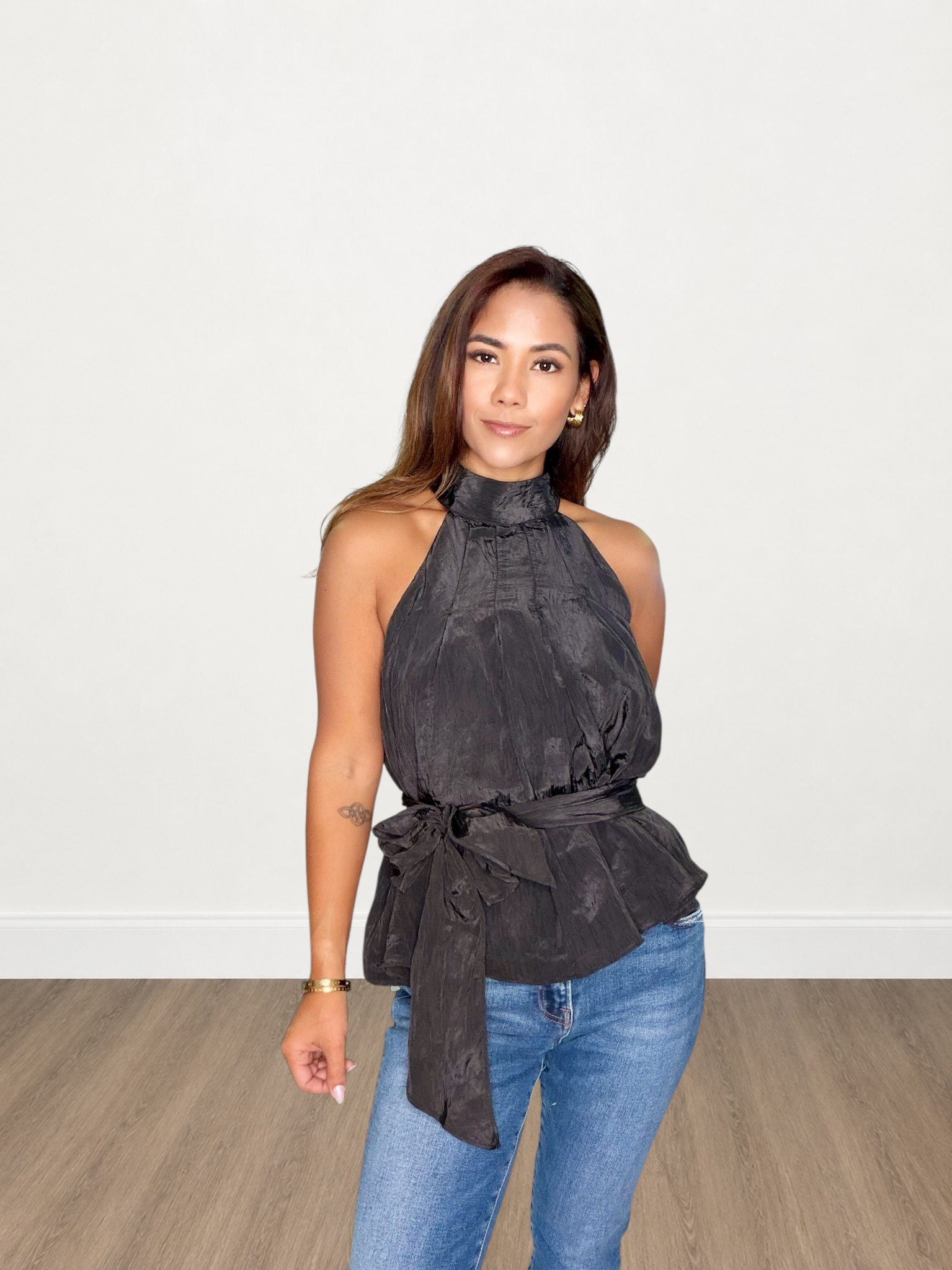 Convertible Scarf Sleeveless Satin Top
