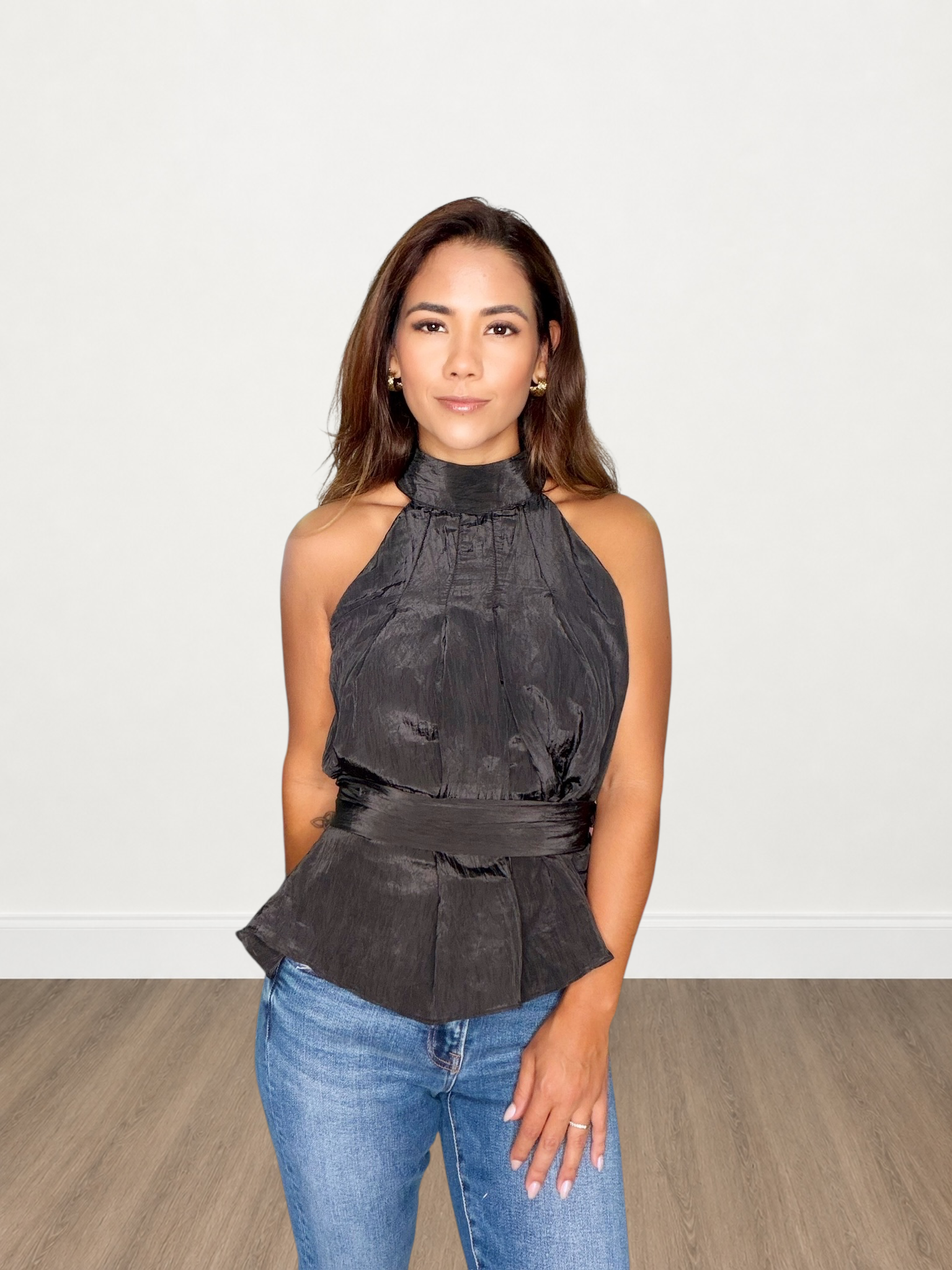 Convertible Scarf Sleeveless Satin Top
