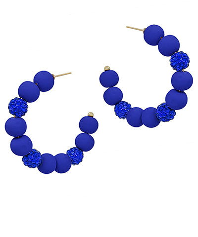 Clay & Rhinestone Beaded Hoop Earrings