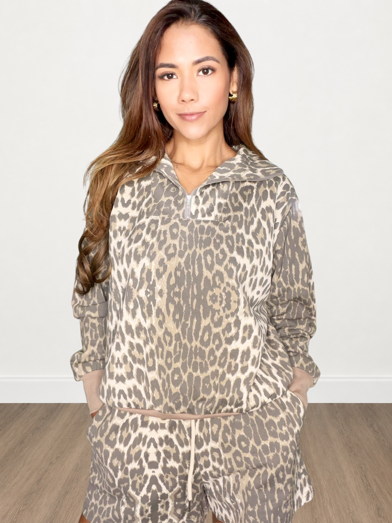 Leopard Printed Terry Top & Shorts Set