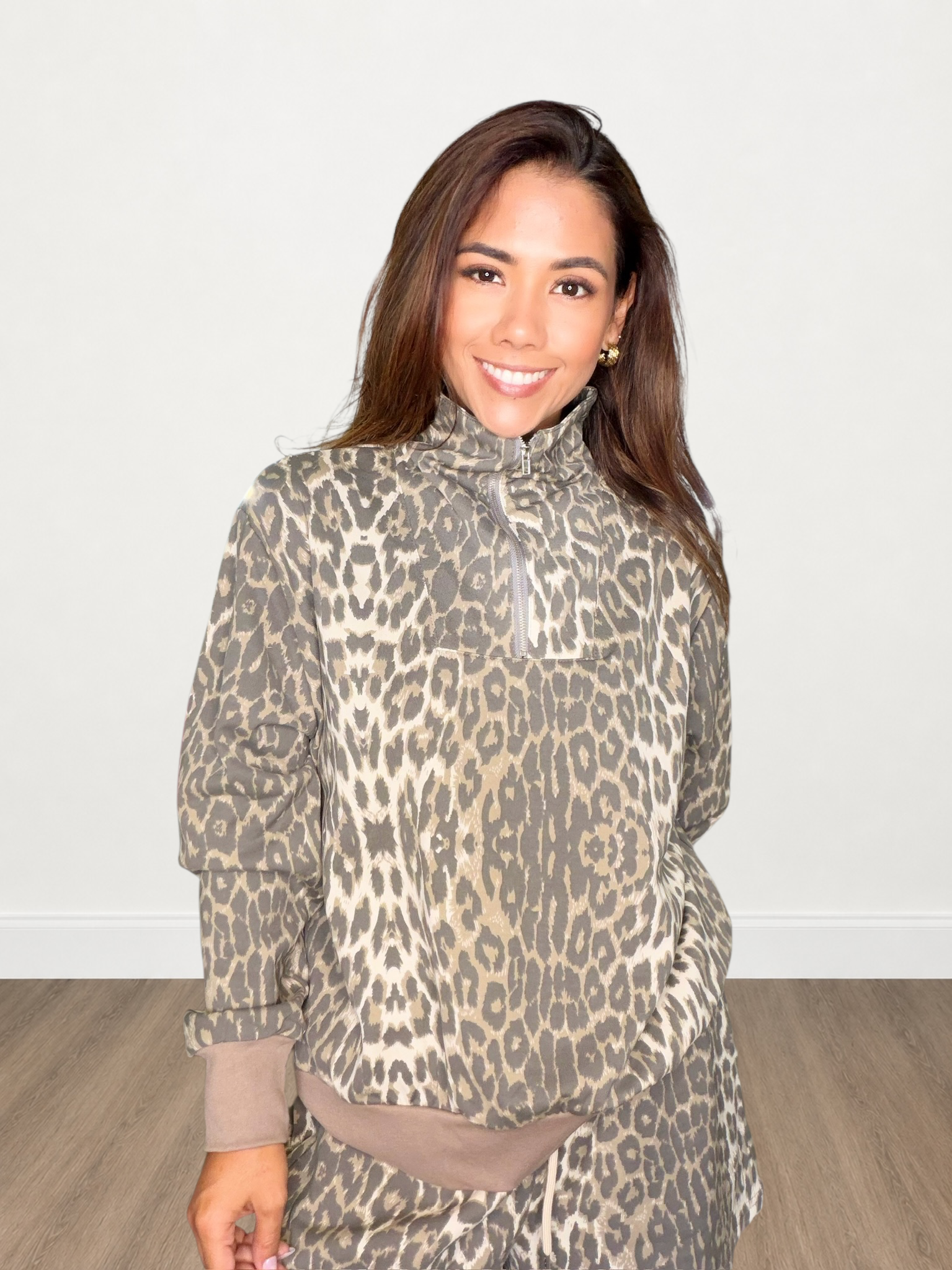 Leopard Printed Terry Top & Shorts Set