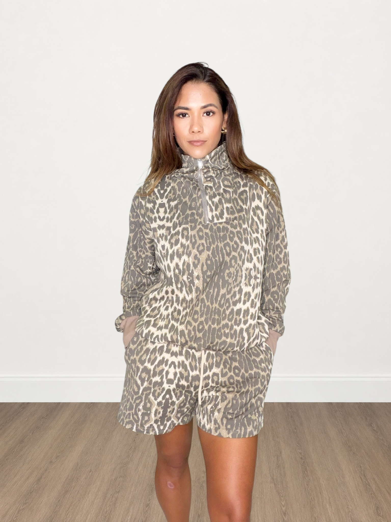 Leopard Printed Terry Top & Shorts Set