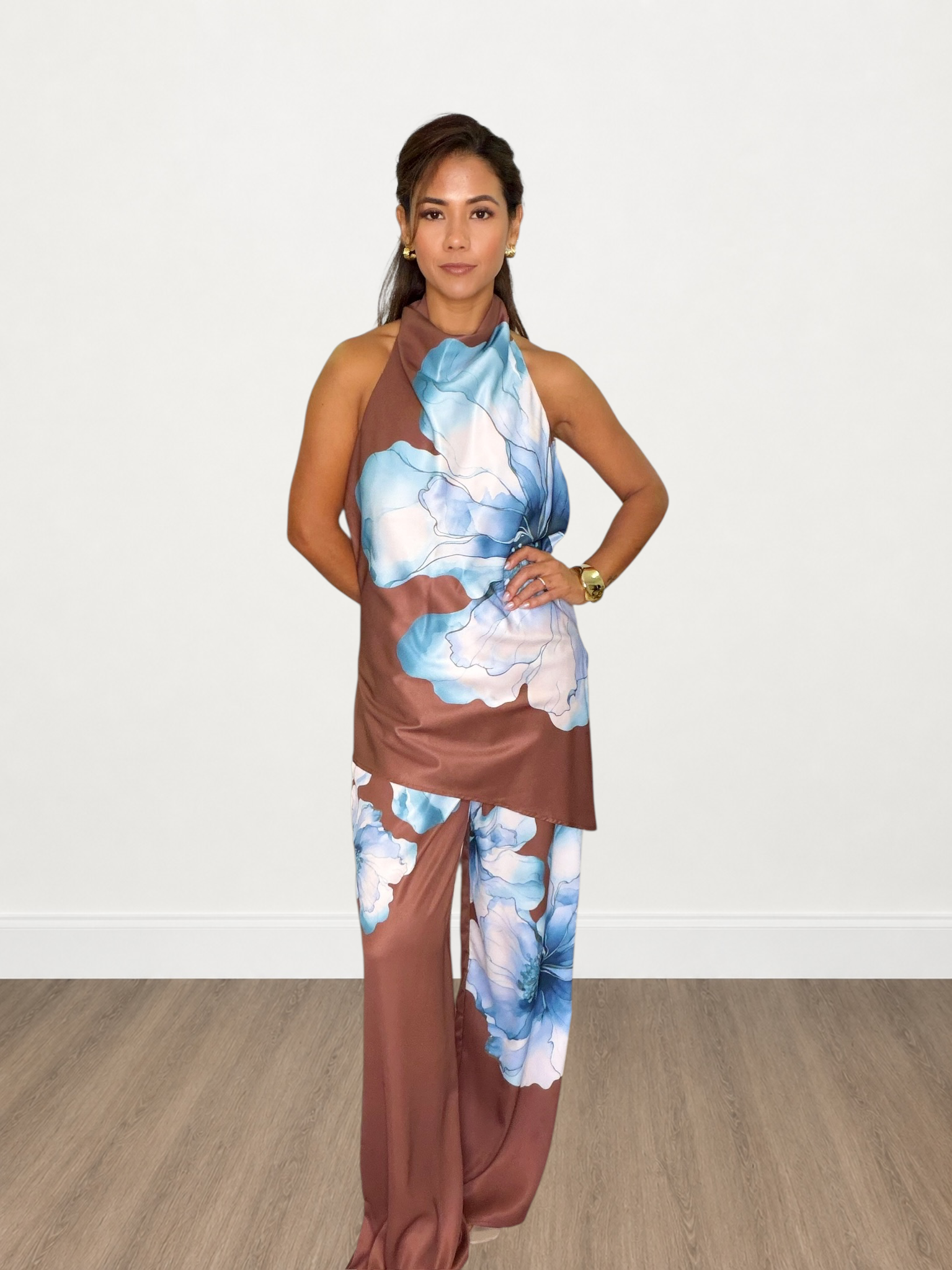 Floral Halter Top & Wide-Leg Pants Set