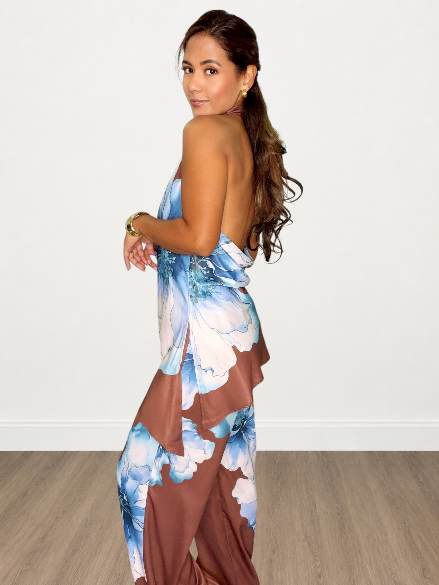 Floral Halter Top & Wide-Leg Pants Set