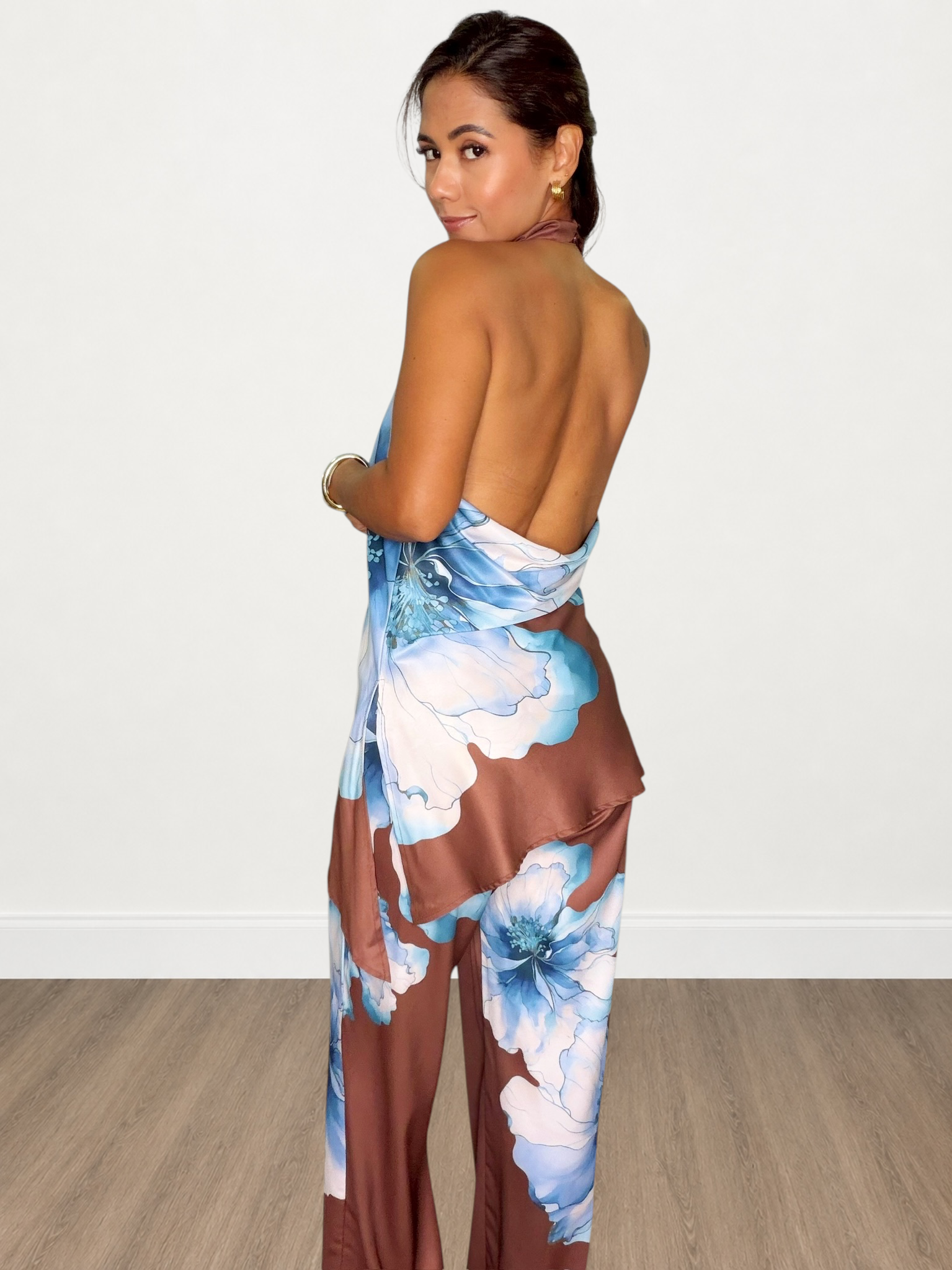Floral Halter Top & Wide-Leg Pants Set