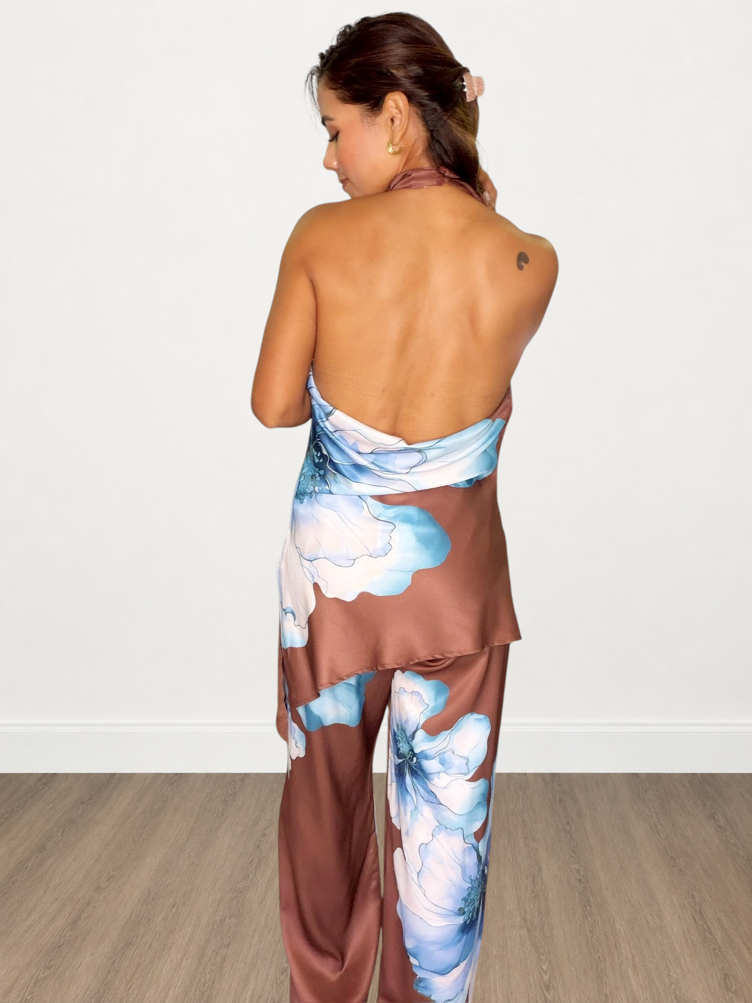 Floral Halter Top & Wide-Leg Pants Set
