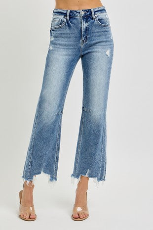 High Rise Crop Distressed Hem Jeans by Risen