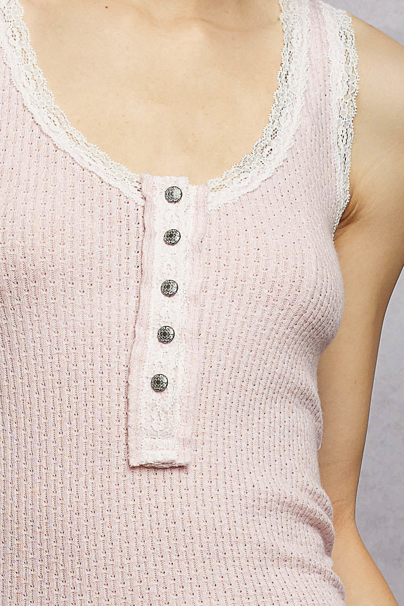 The Lace Trim Ribbed Knit Top by Pol