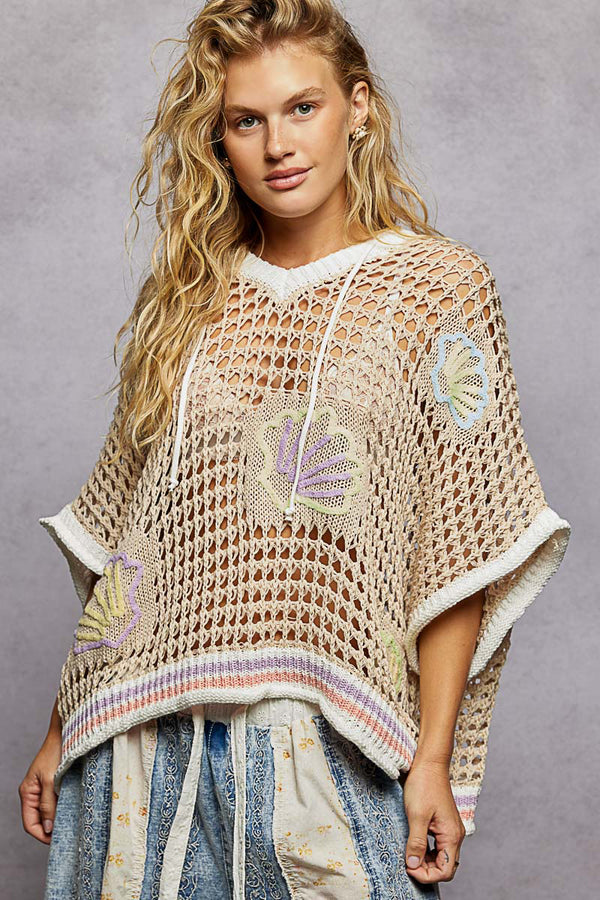 The Shell Embroidery Hoodie Sweater Top by Pol