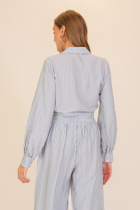 Blue & White Striped Tie-Front Crop Top