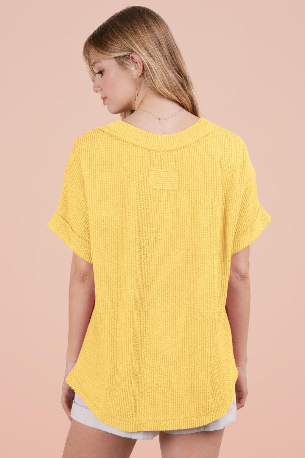 Textured Ribbed Knit V-Neck Top