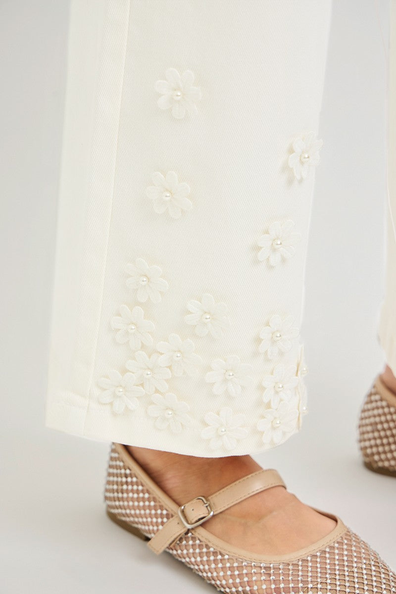 Tummy Control Mid Rise Crop Flower Jeans by Risen