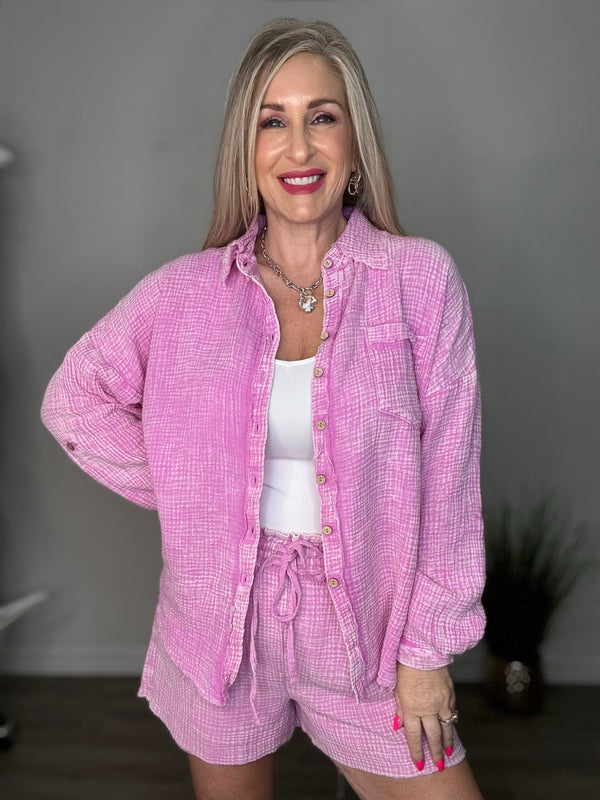 Washed Double Gauze Button-Down Top