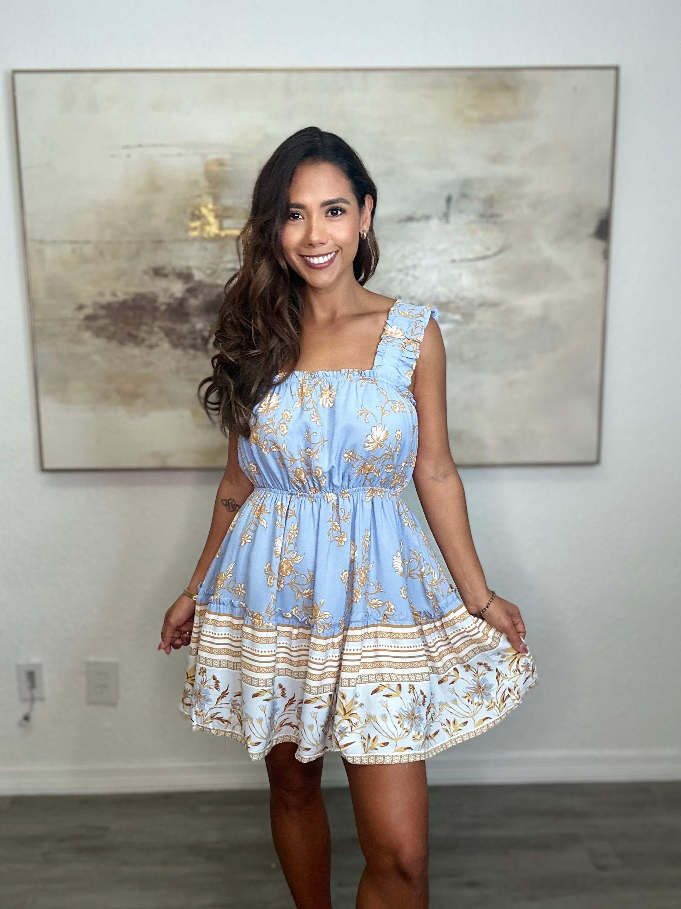 Square Neck Ruffle Mini Dress