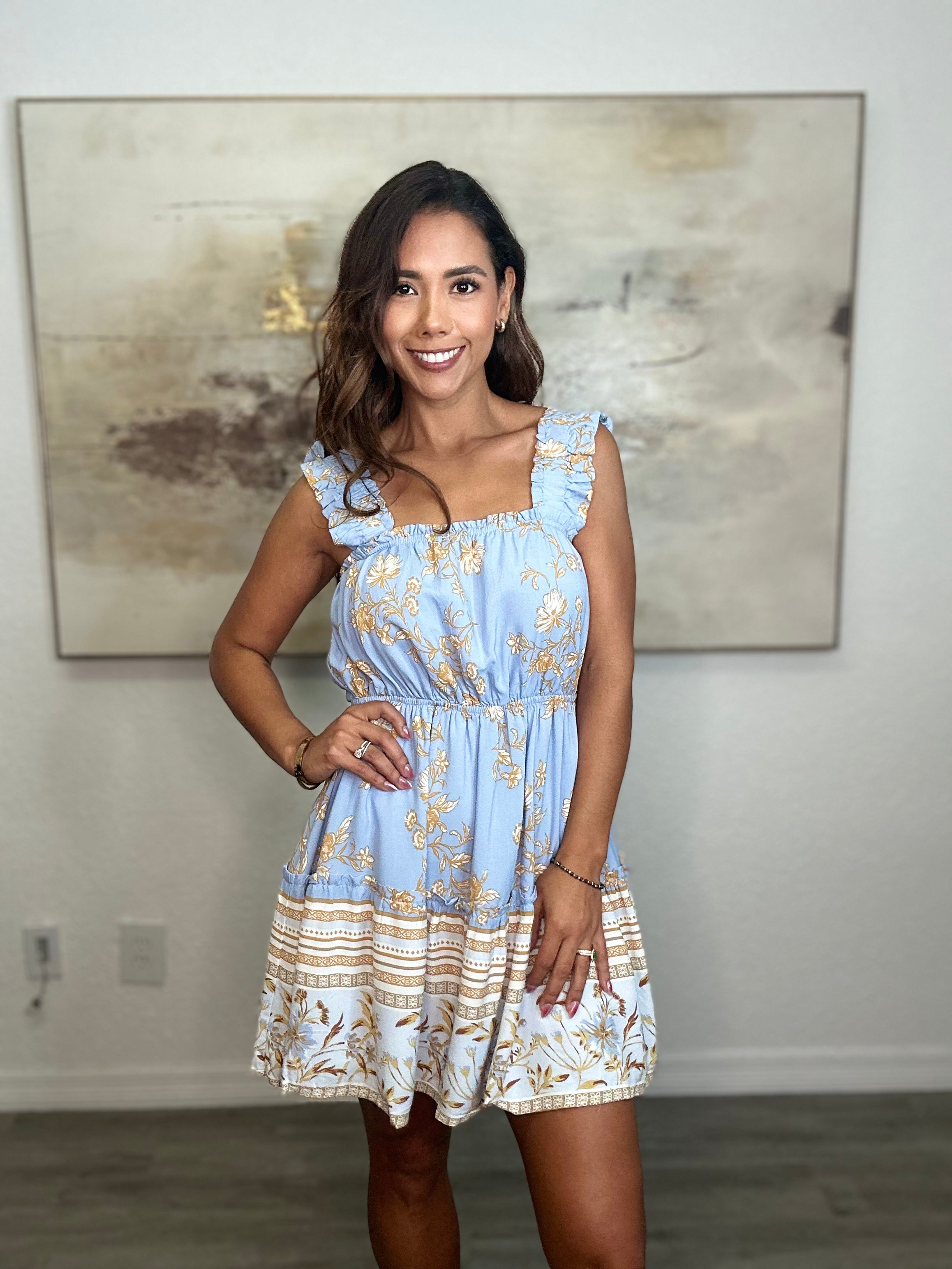 Square Neck Ruffle Mini Dress
