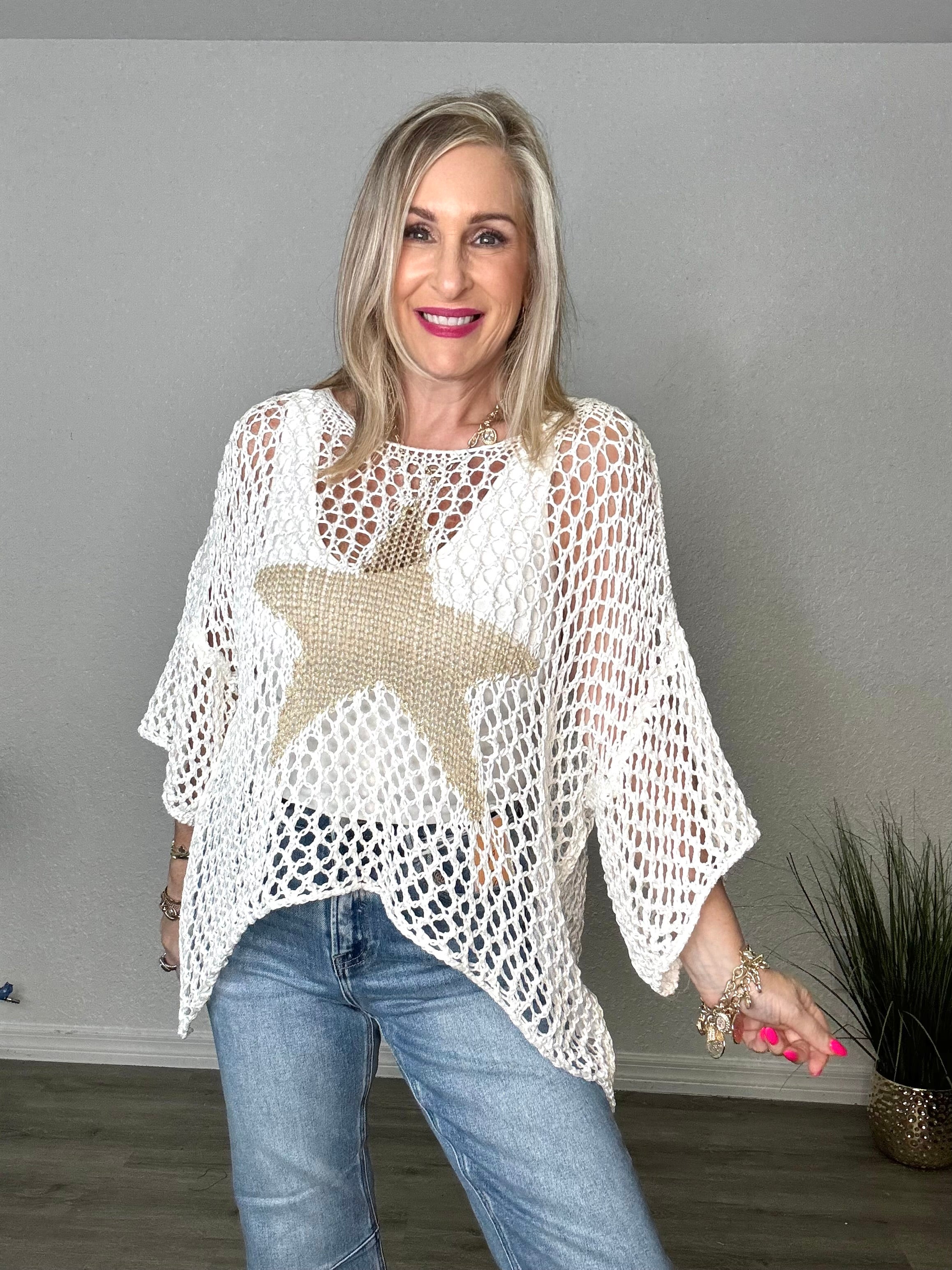 White Crochet Star Top