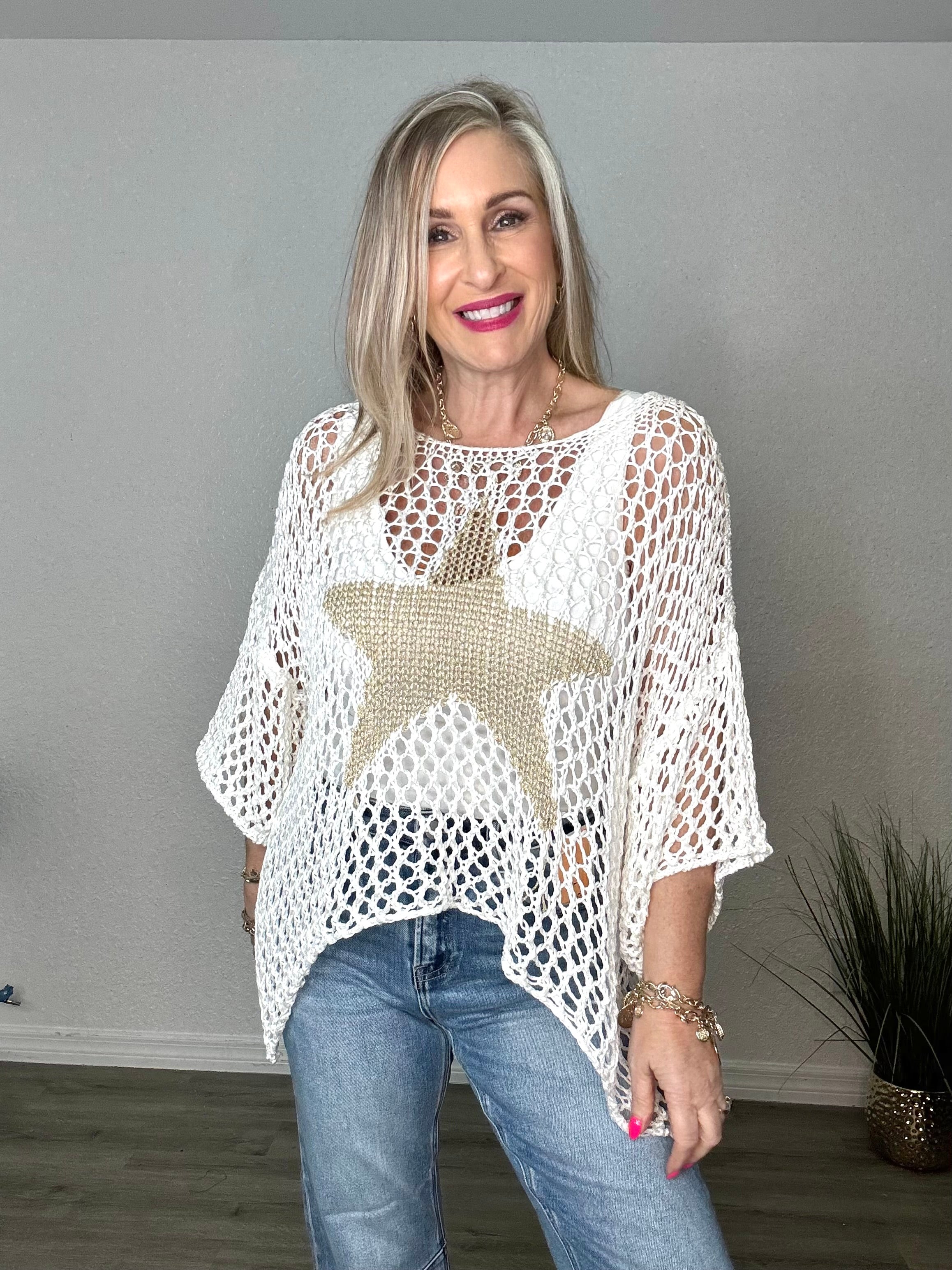 White Crochet Star Top