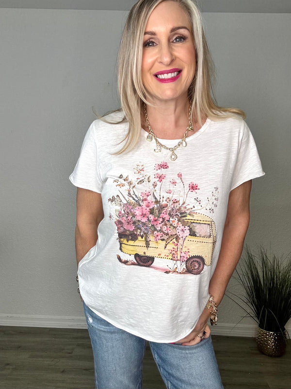 Flower Truck Rhinestone T-Shirt Top