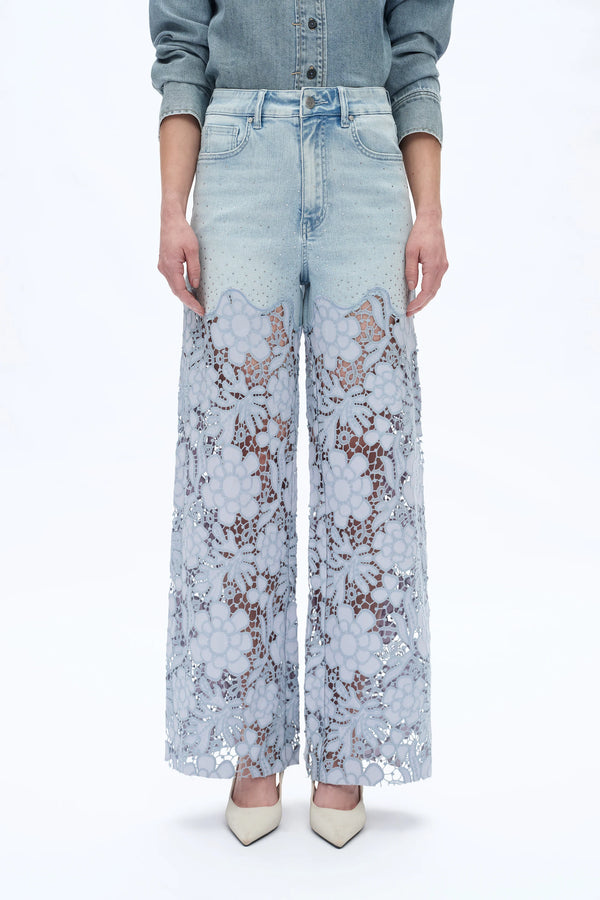 The Blue Lace Patchwork Wide Leg Jeans