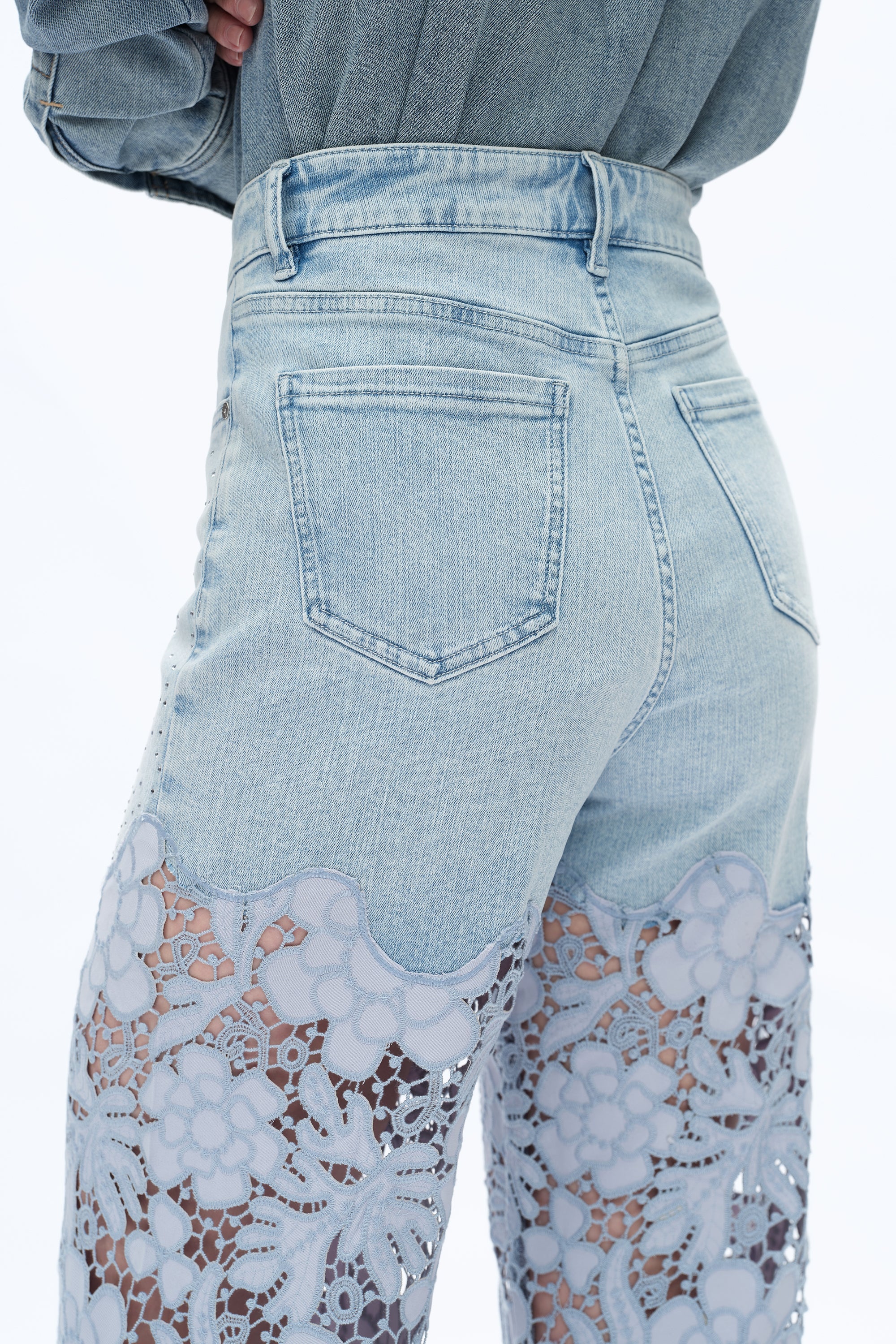 The Blue Lace Patchwork Wide Leg Jeans