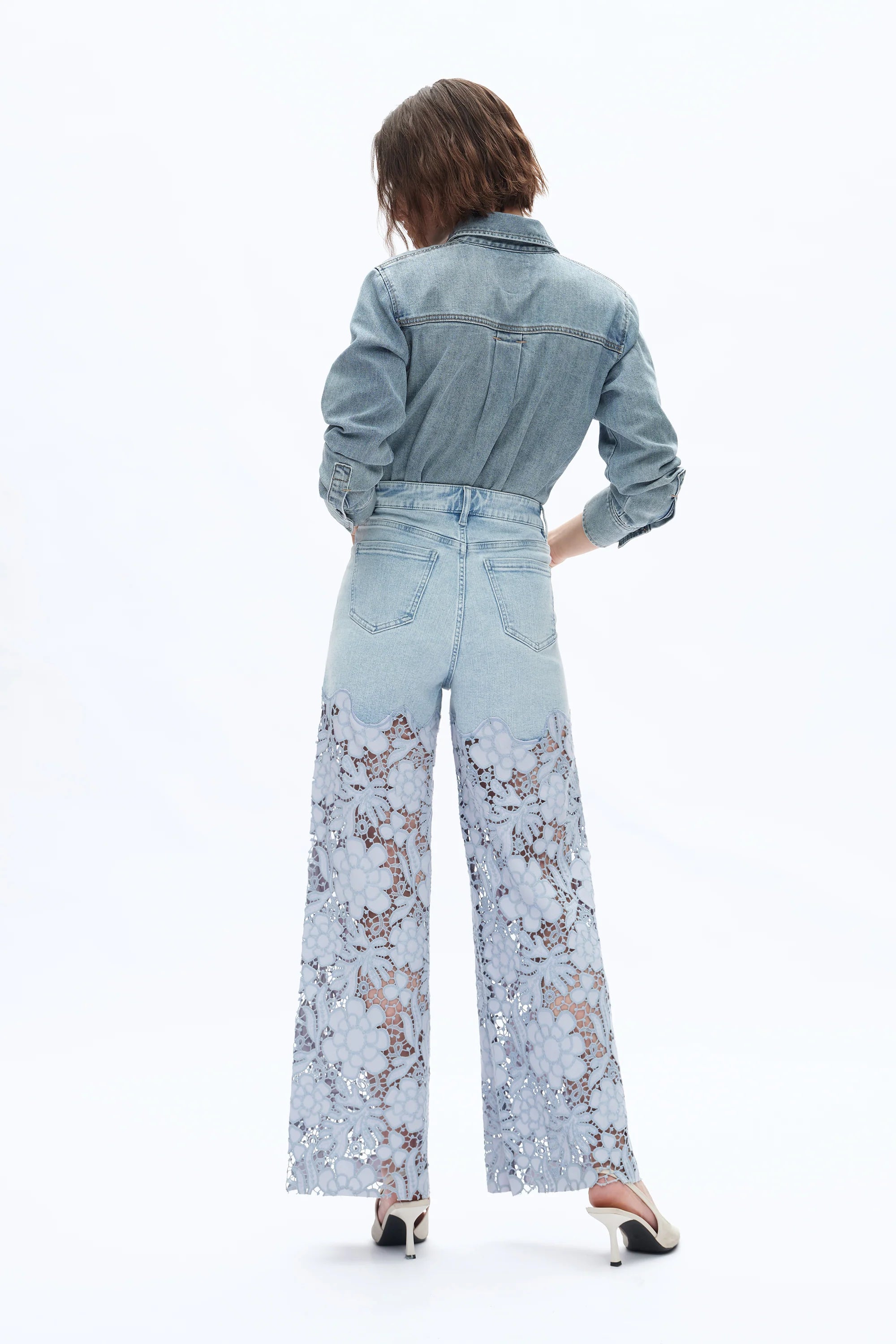 The Blue Lace Patchwork Wide Leg Jeans