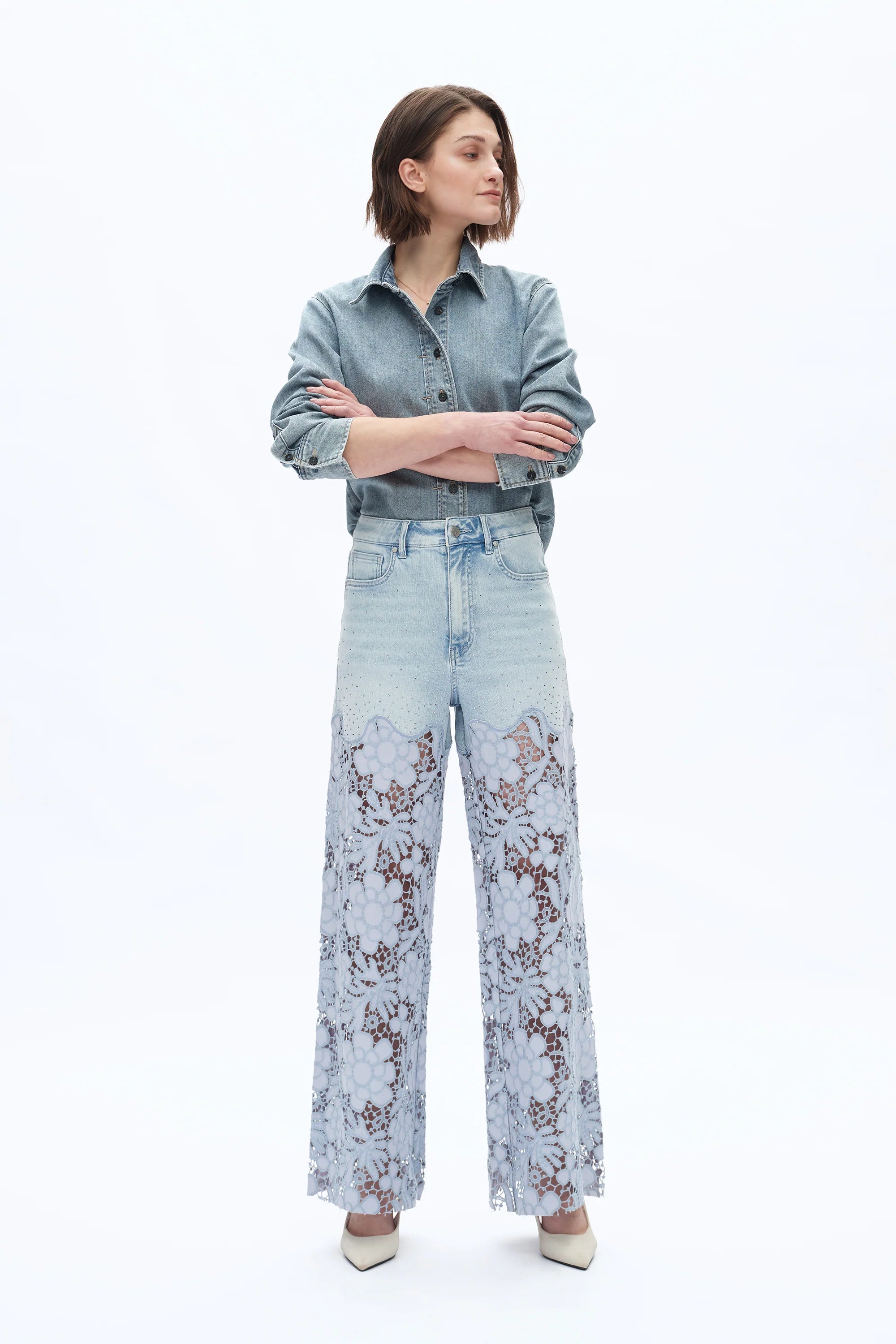 The Blue Lace Patchwork Wide Leg Jeans