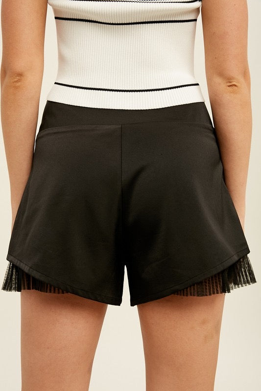Lace Trim Black Shorts