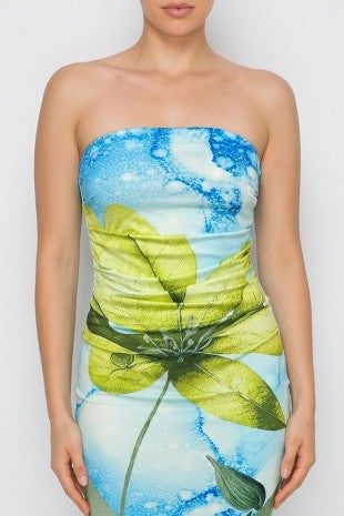 The Green Flower Print Tube Dress