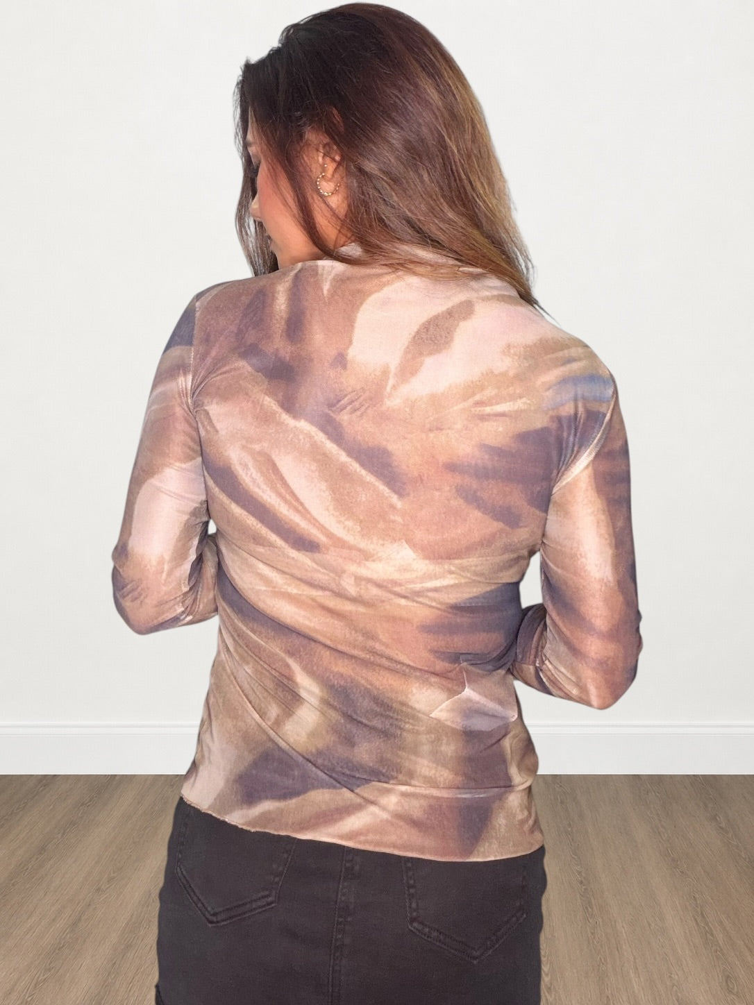 Ruffled Mock Neck Mesh Top