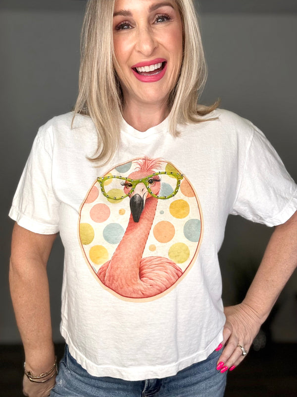 Flamingo Rhinestone Specs Graphic Tee Top