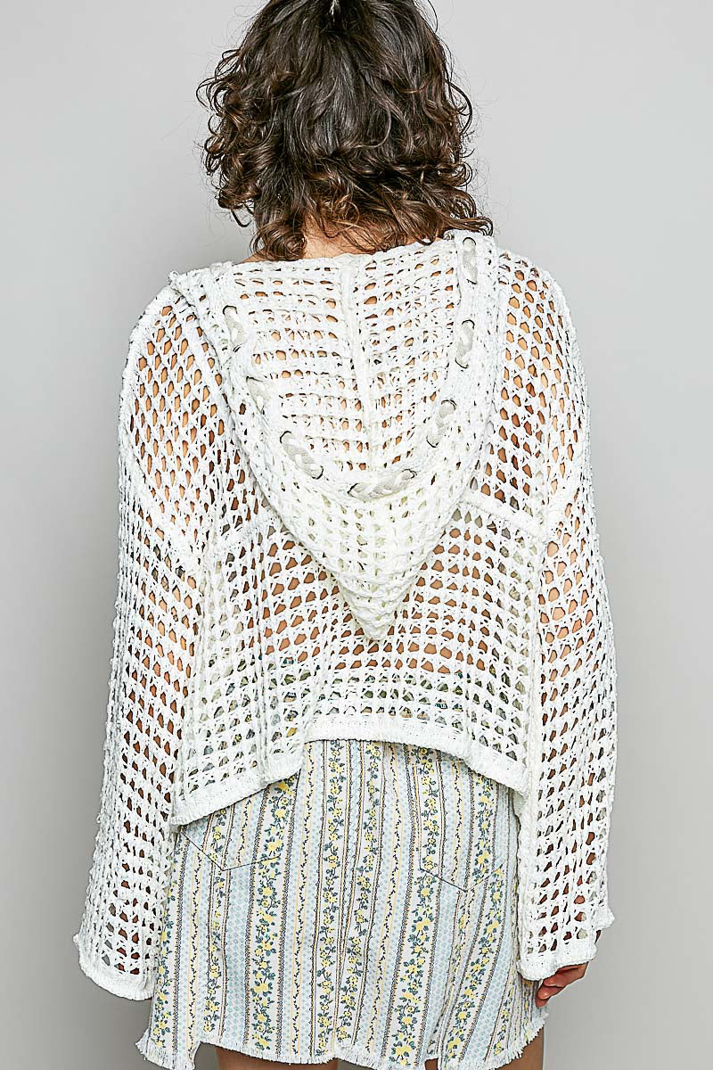 V-Neck Pearl Star Patch Hoodie Sweater Top by Pol