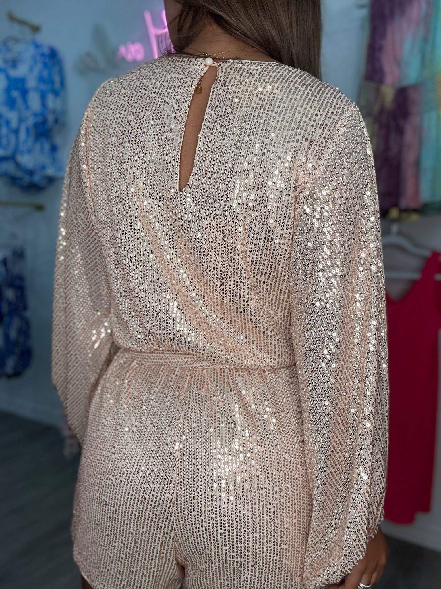 Sequin V-Neck Romper