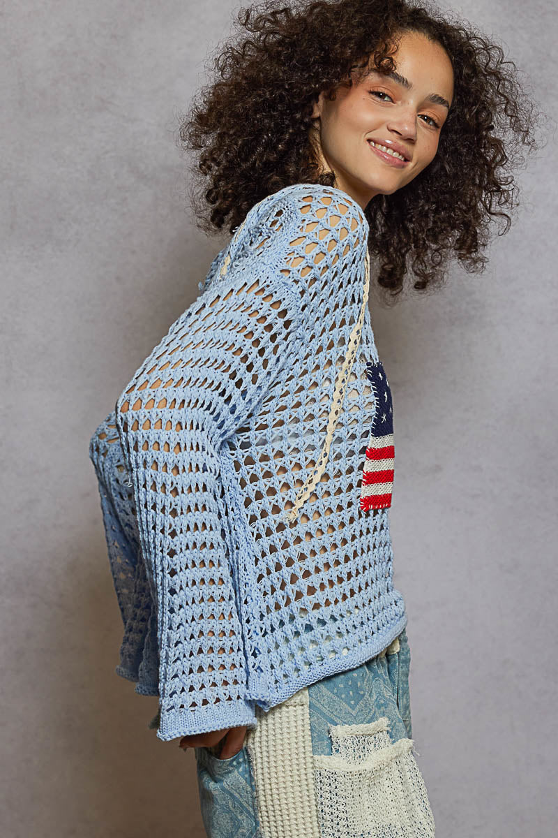 American Flag Patch Hoodie Sweater Top by Pol