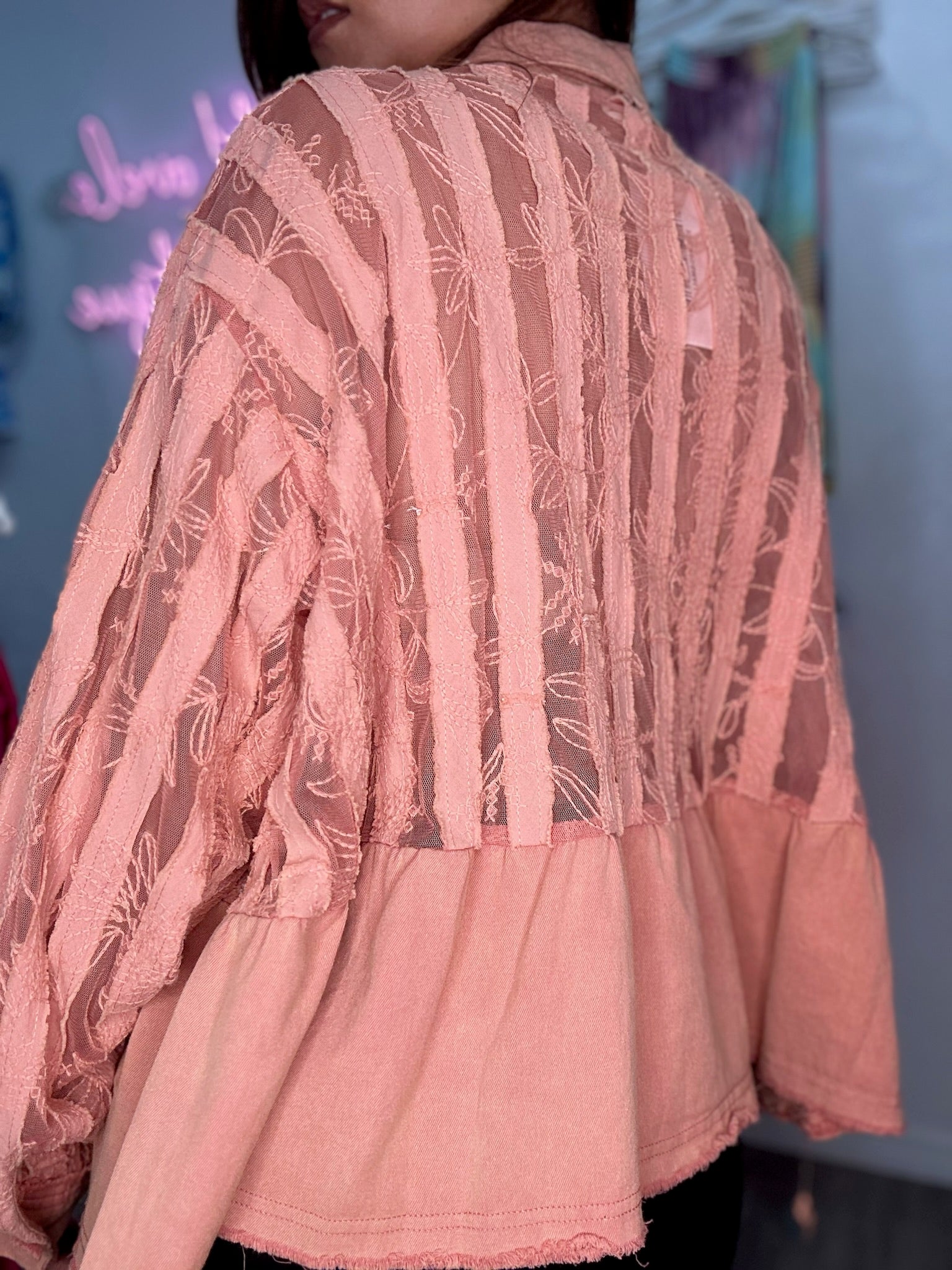 The Blush Lace Button Down Top