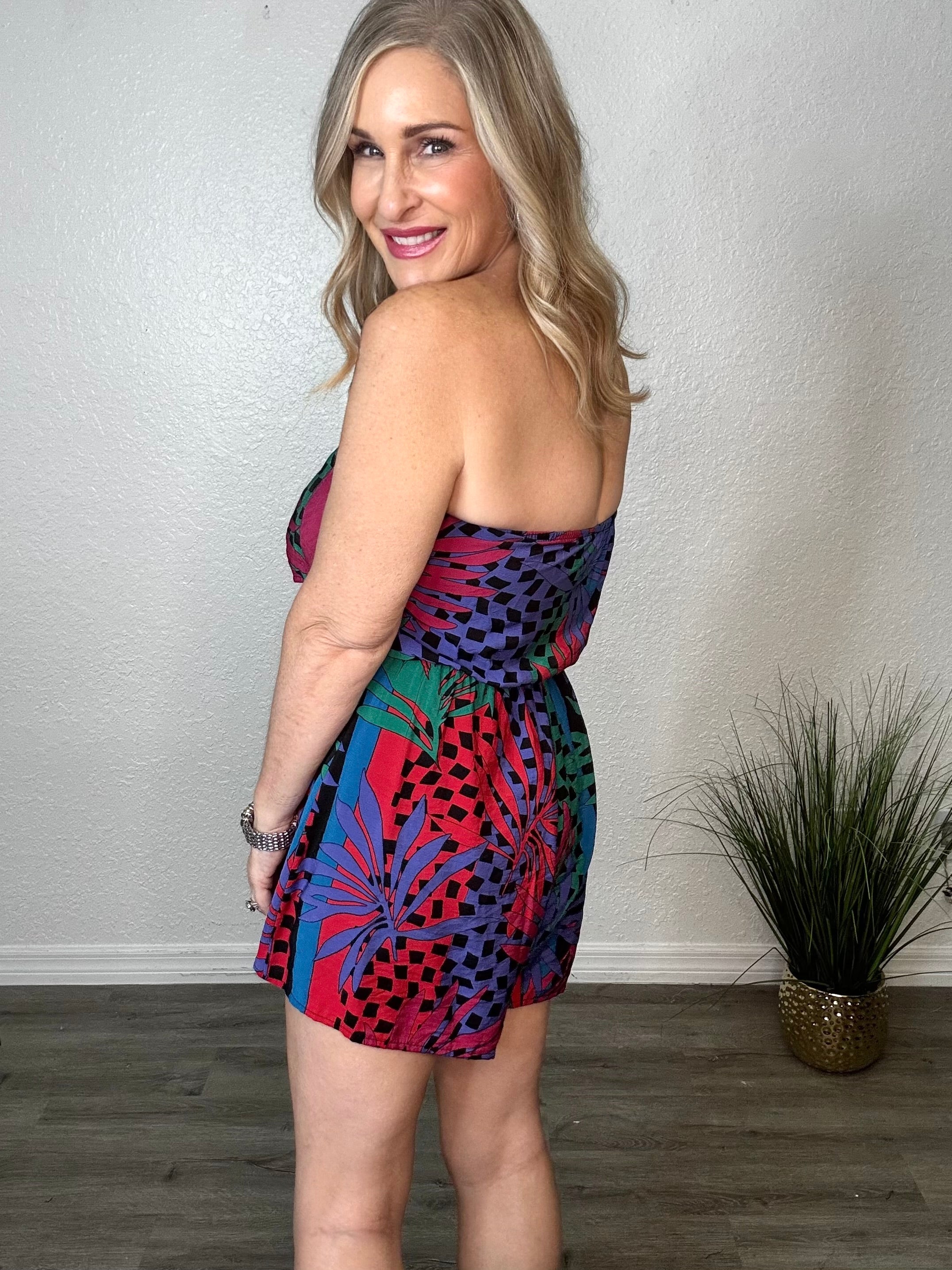 V Trim Tube Top Tropical Romper