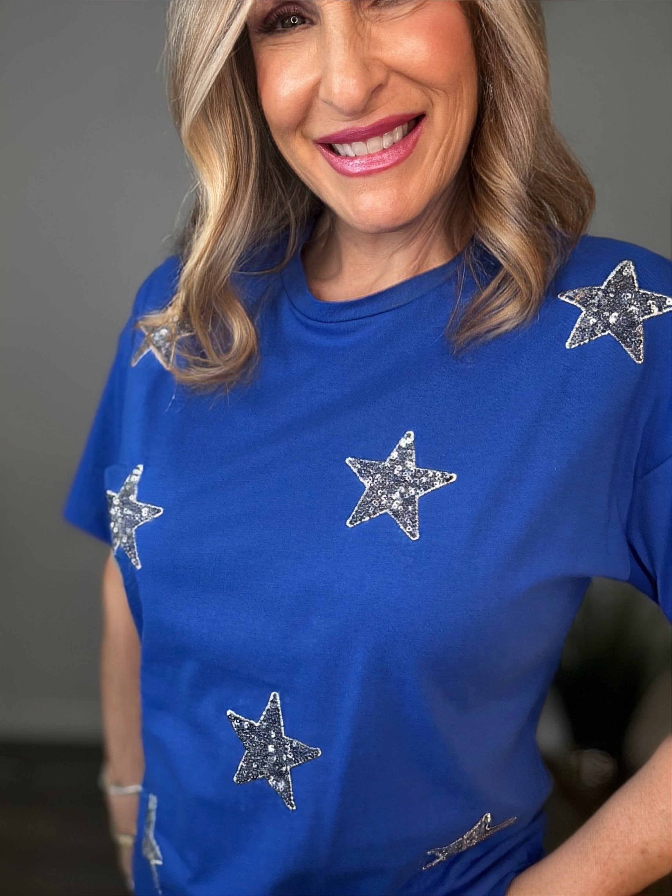 Star Sequin Detail Crew Neck Top