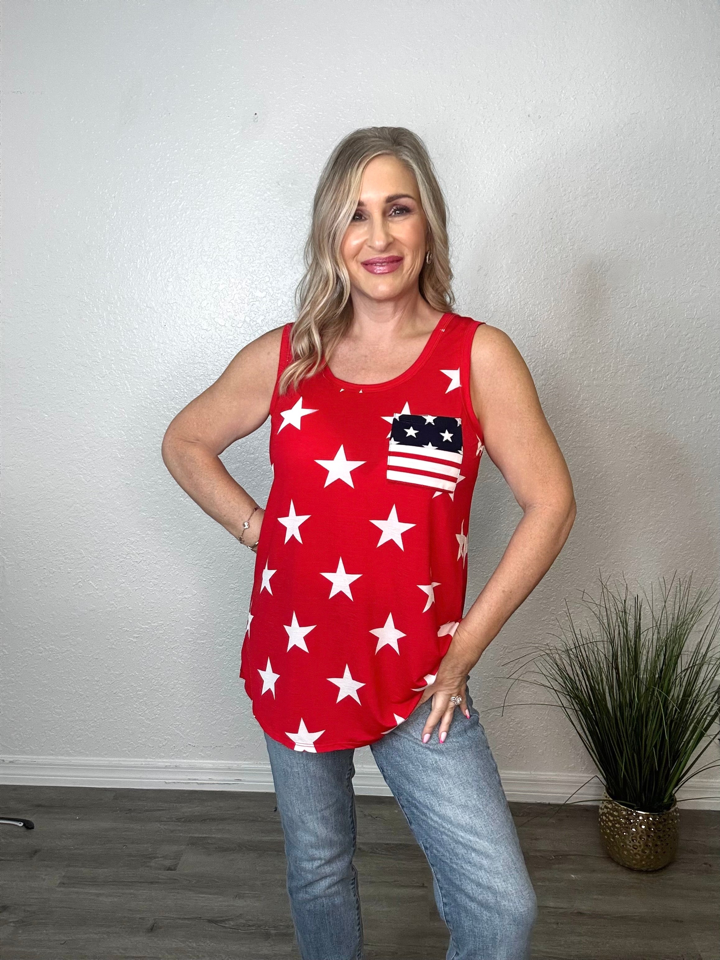 Patriotic Star Print Tank Top